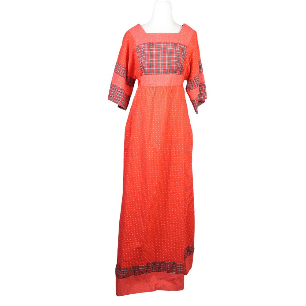 Vintage 80s Brass Plum red plaid floral prairie maxi dress 13